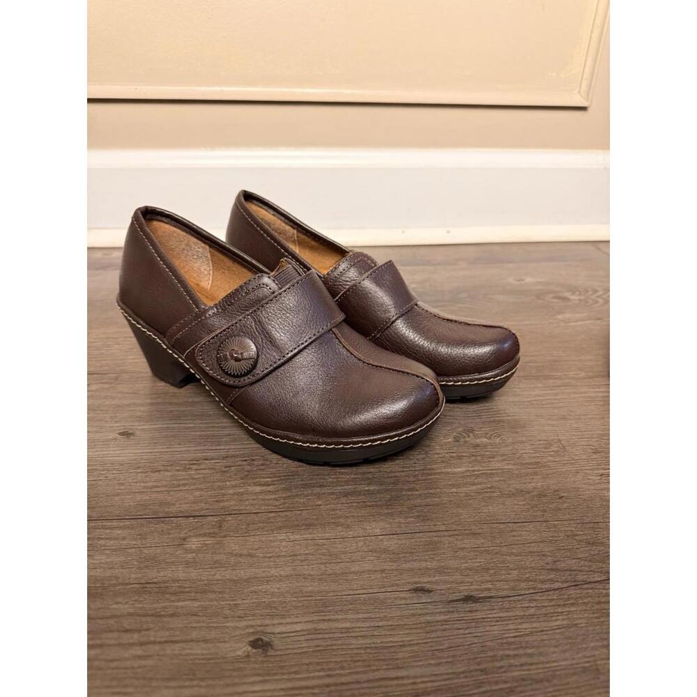 Sofft Euro Soft Bella Brown Leather Comfort Clog Shoes Button Slip-On Women 7